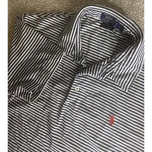 Polo Ralph Lauren Performance Polo Shirt Mens XXL Blue/White Striped Red Pony